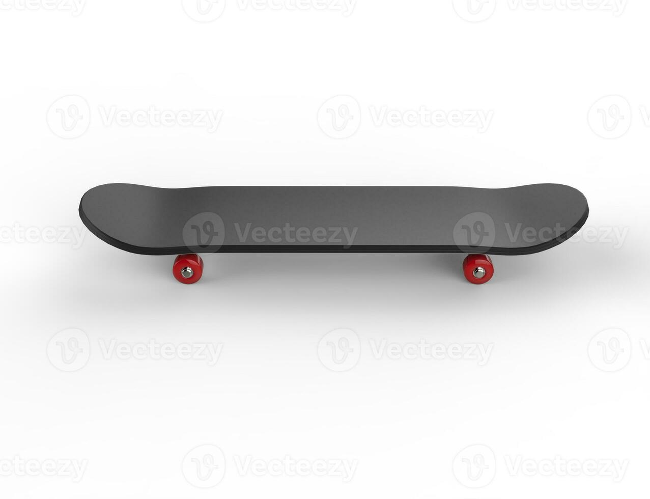 Black skateboard with red wheels - top view, on white background, ideal for digital and print design. photo