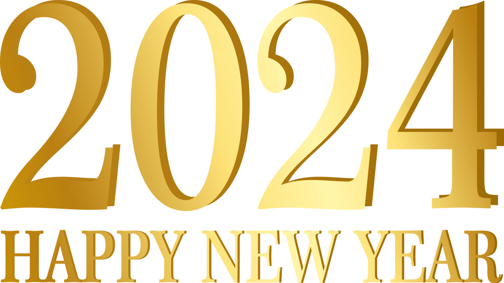 Happy New Year 2024 typography gold transparent png