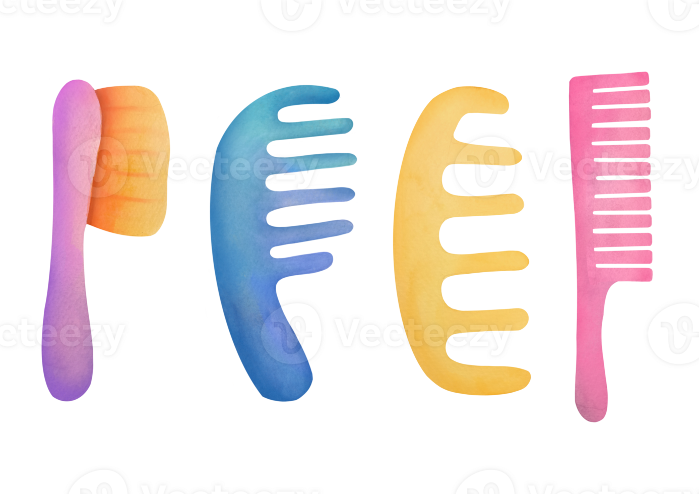 söt hårkam uppsättning för fastnar hår, hårborstning. eco vänlig frisering verktyg för personlig hygien. hand dragen vattenfärg Skära ut klämma konst frisörer verktyg på transparent bakgrund png