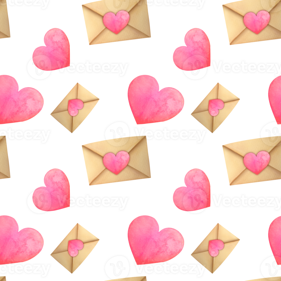 Love letters Be my Valentine seamless pattern. watercolor congratulations mail letters background for packaging paper, fabrics, wrapping gifts, scrapbooking, textile. Romantic memories concept png