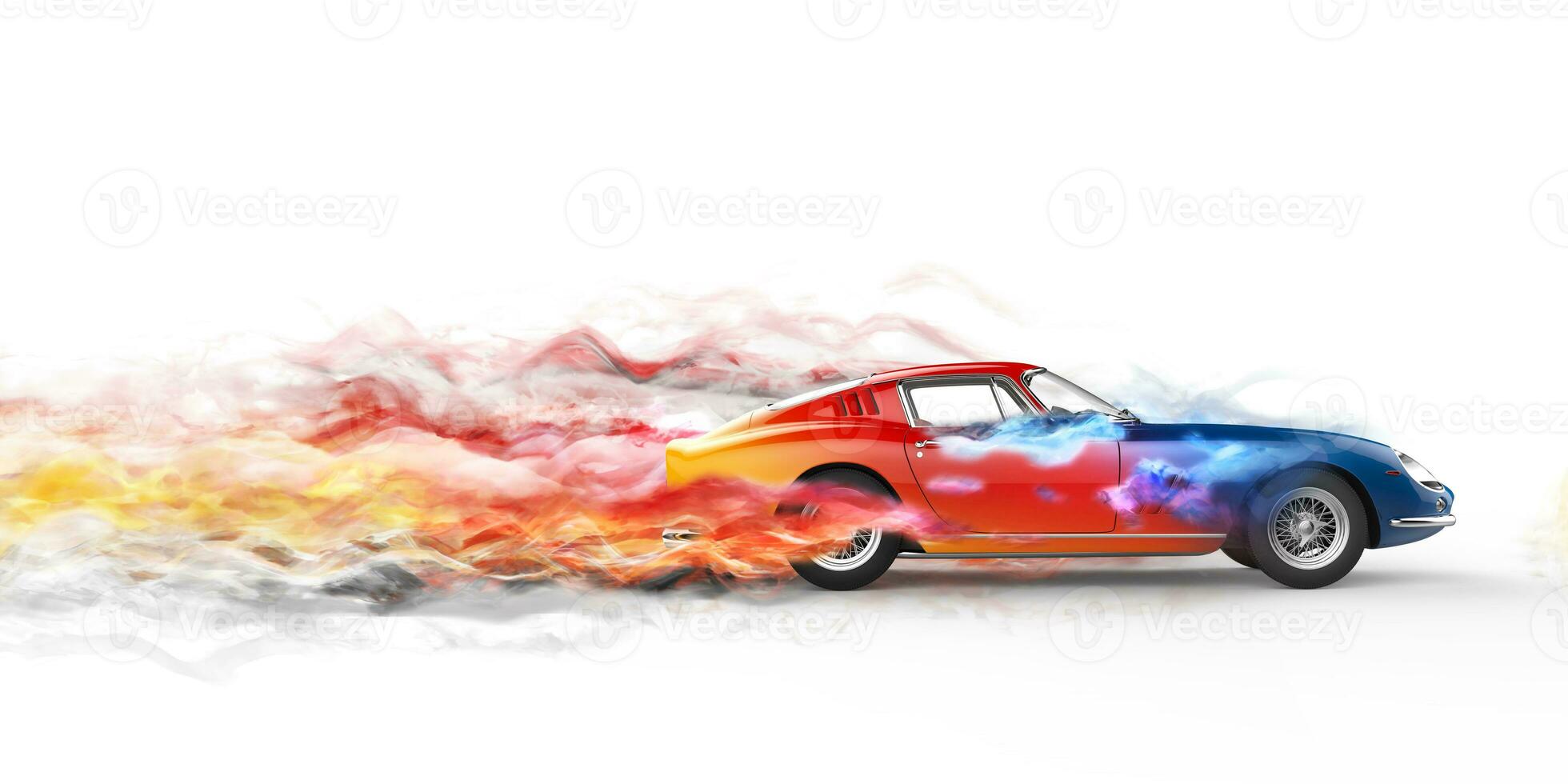 Colorful vintage car - color speed smoke trails photo