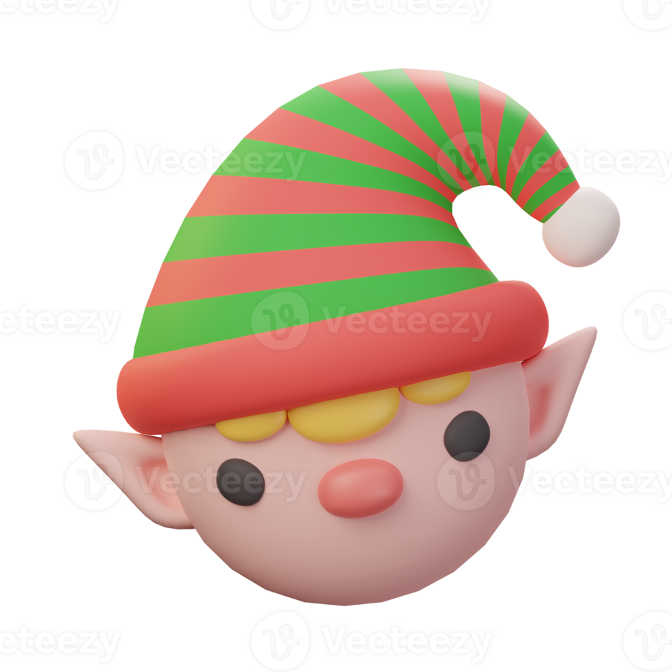 3D little elf face. Christmas decoration element png