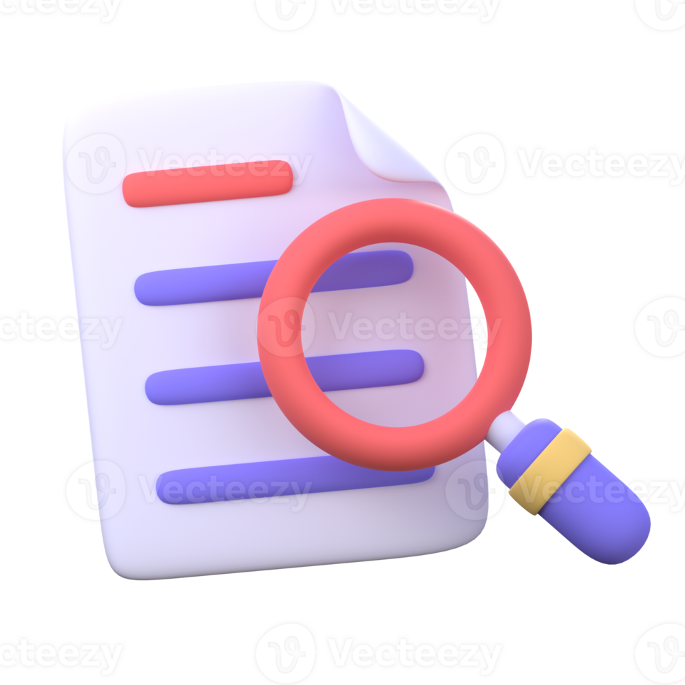 3D document inspection icon. Office business element. png