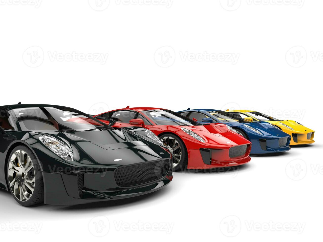 Modenr super sports cars - black, red, blue and yellow photo