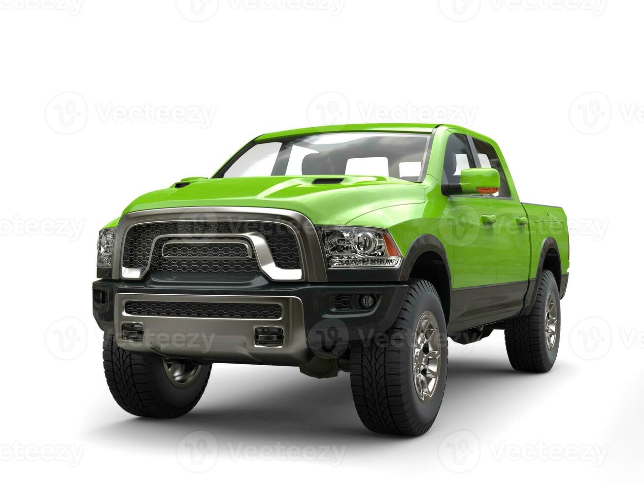 Lime green modern pick-up truck - beauty shot photo