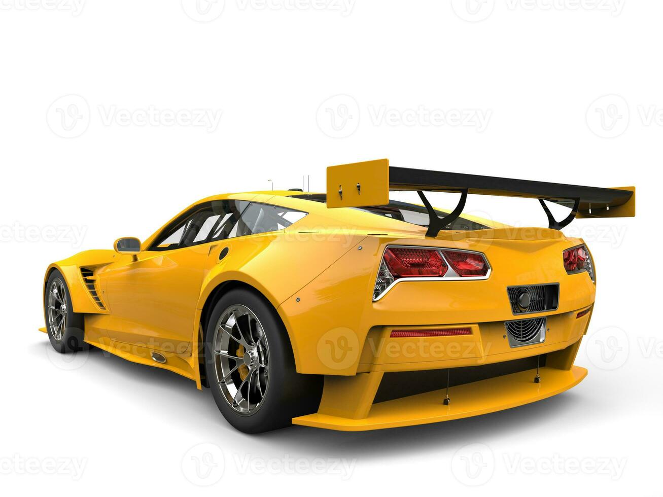 Sun yellow endurance race car - back view photo