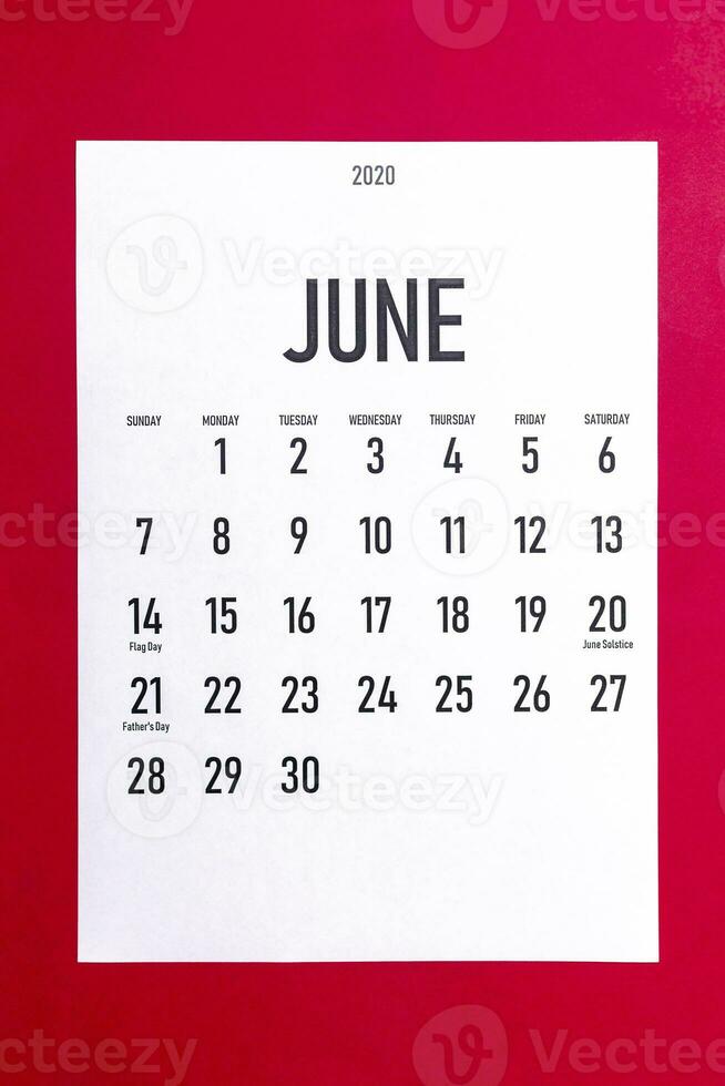 June 2020 calendar with holidays photo