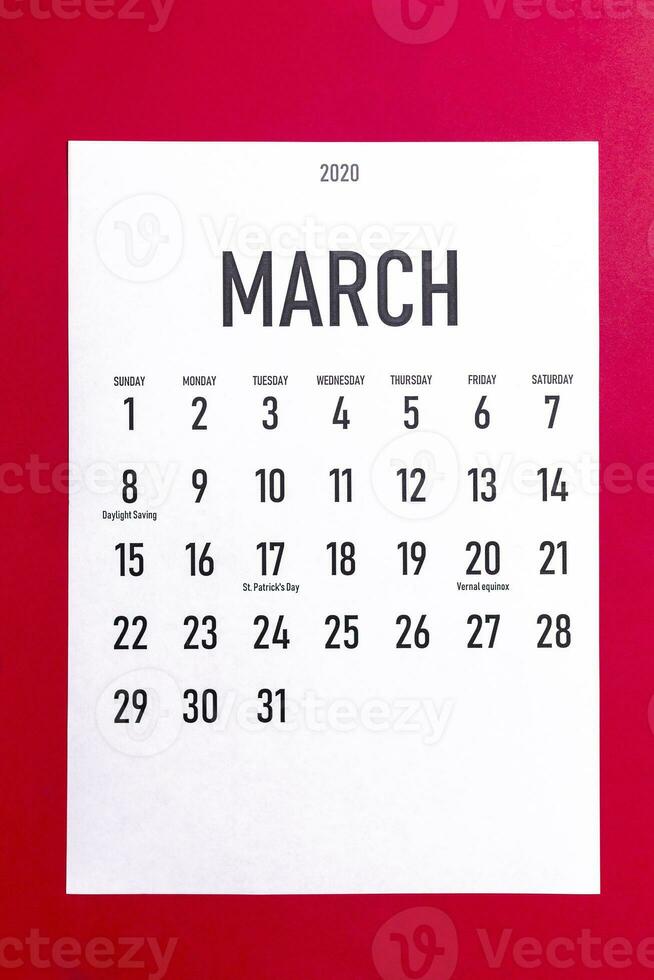 March 2020 calendar with holidays photo