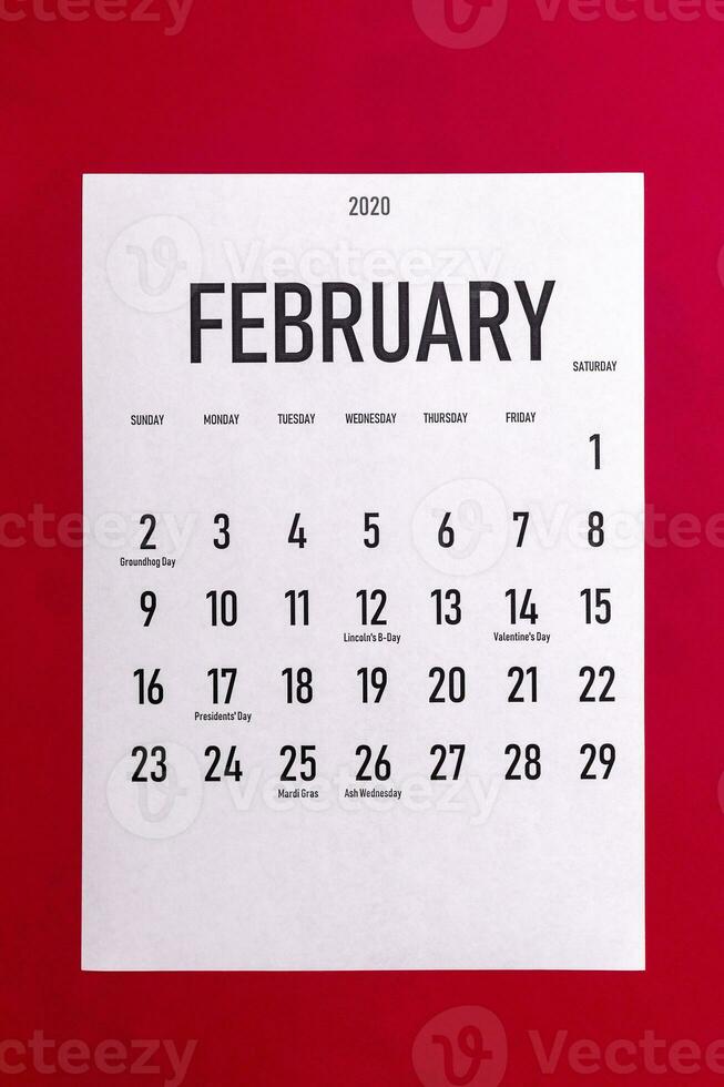 febrero 2020 calendario con Días festivos foto