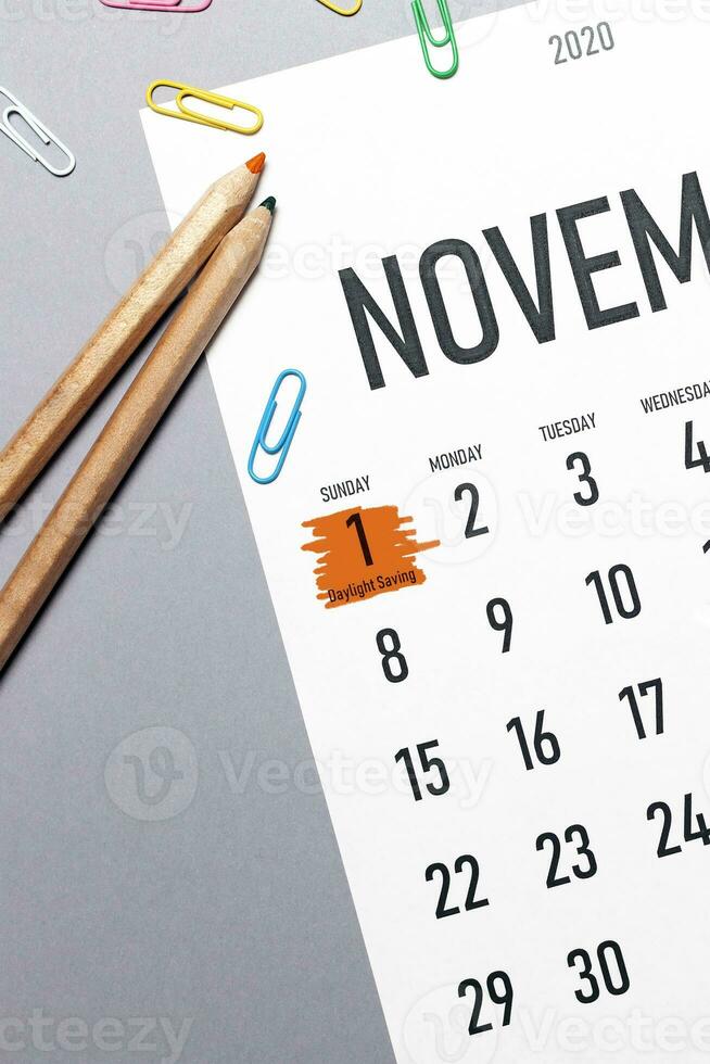 Daylight saving day marked on November 2020 calendar photo