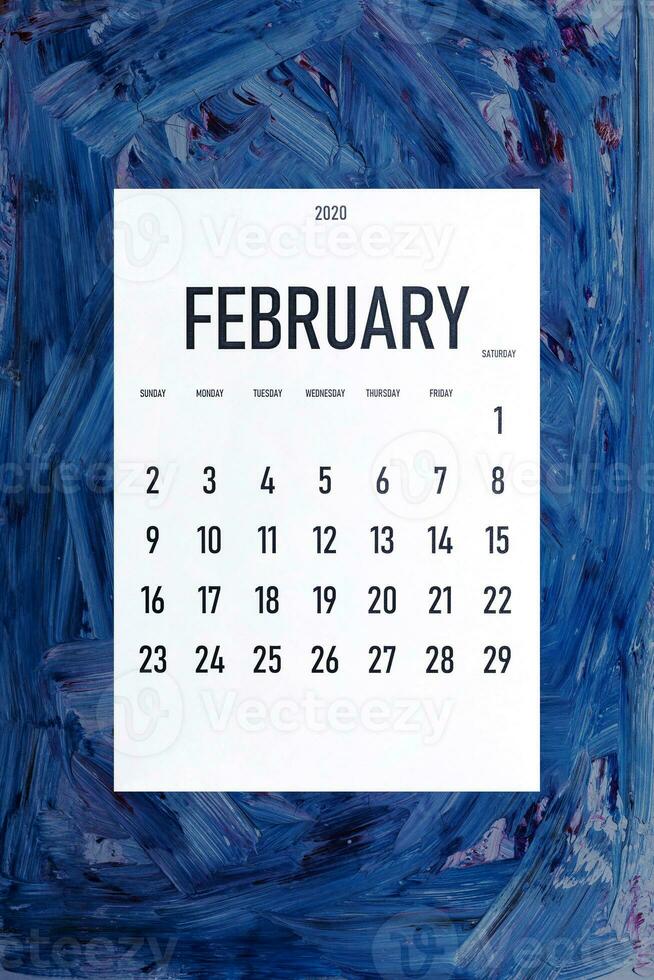 February 2020 simple calendar on trendy classic blue color photo