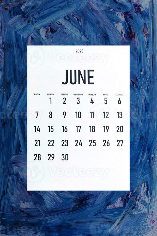 June 2020 simple calendar on trendy classic blue color photo