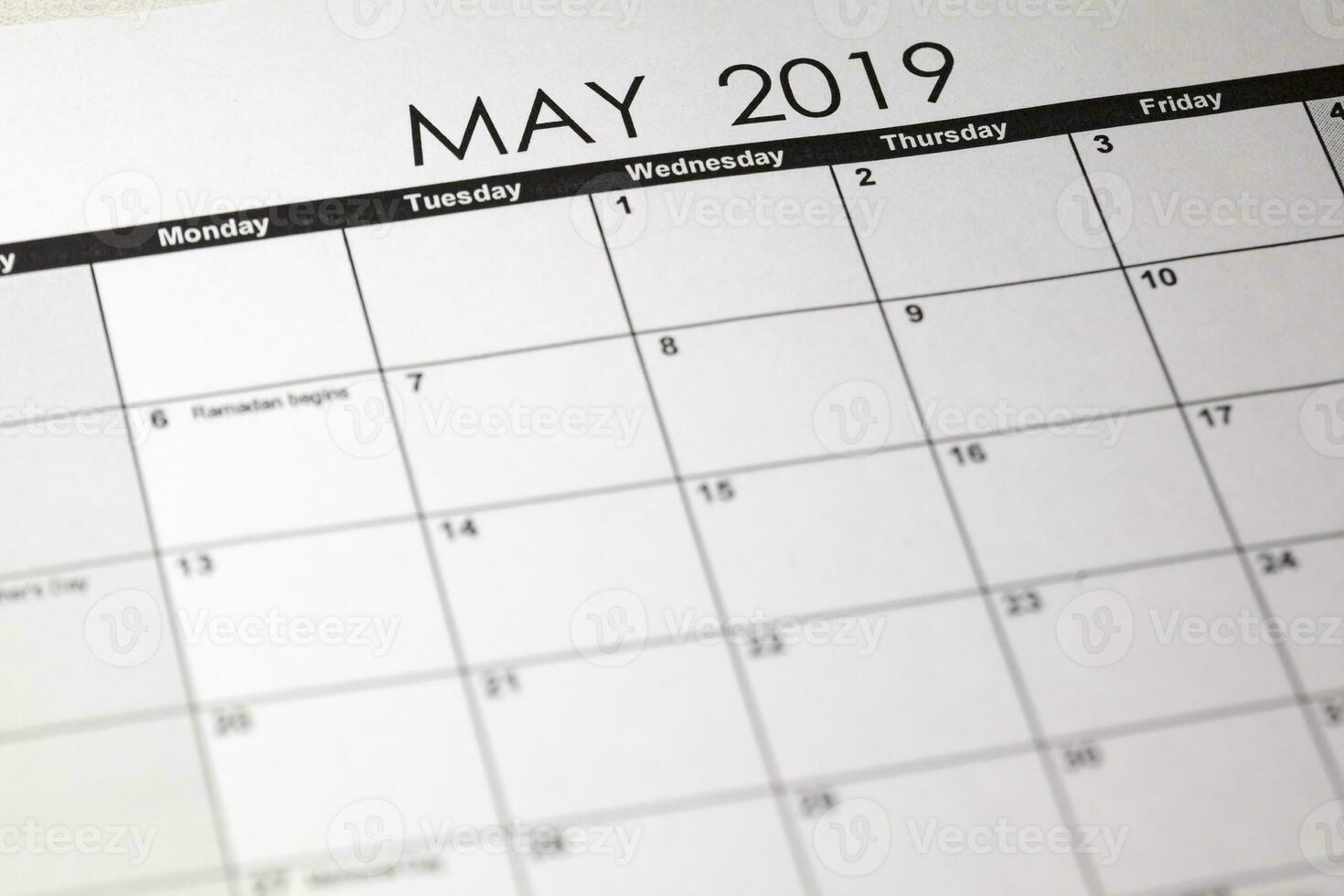 Close up macro photo of 2019 calendar monthly calendar. May month.