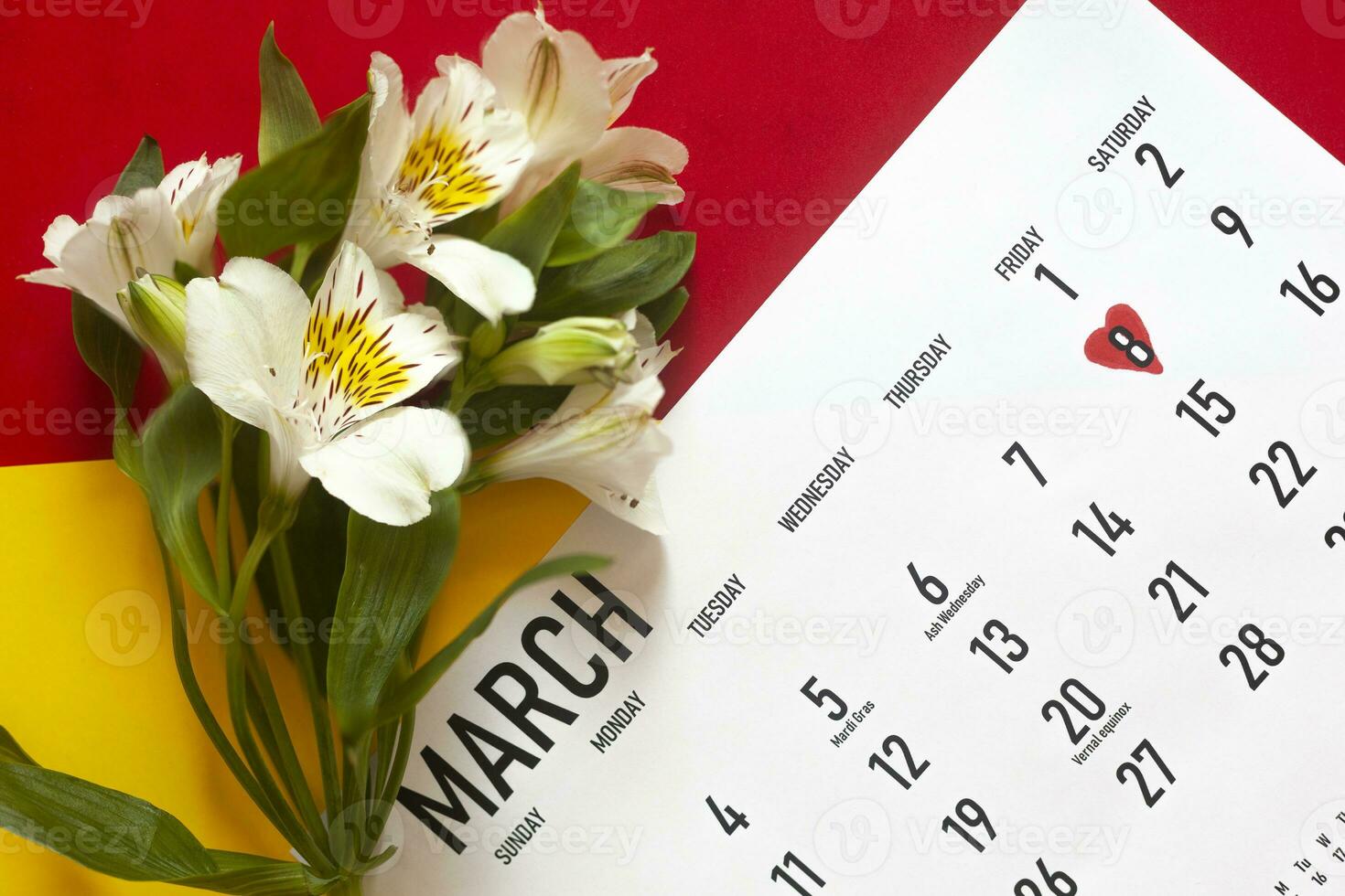 internacional mujer día. marzo 2020 mensual calendario con 8vo marzo marcado foto