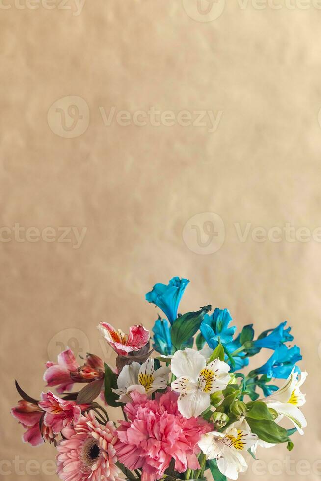 Woman holding beautiful bouquet of spring flowers photo