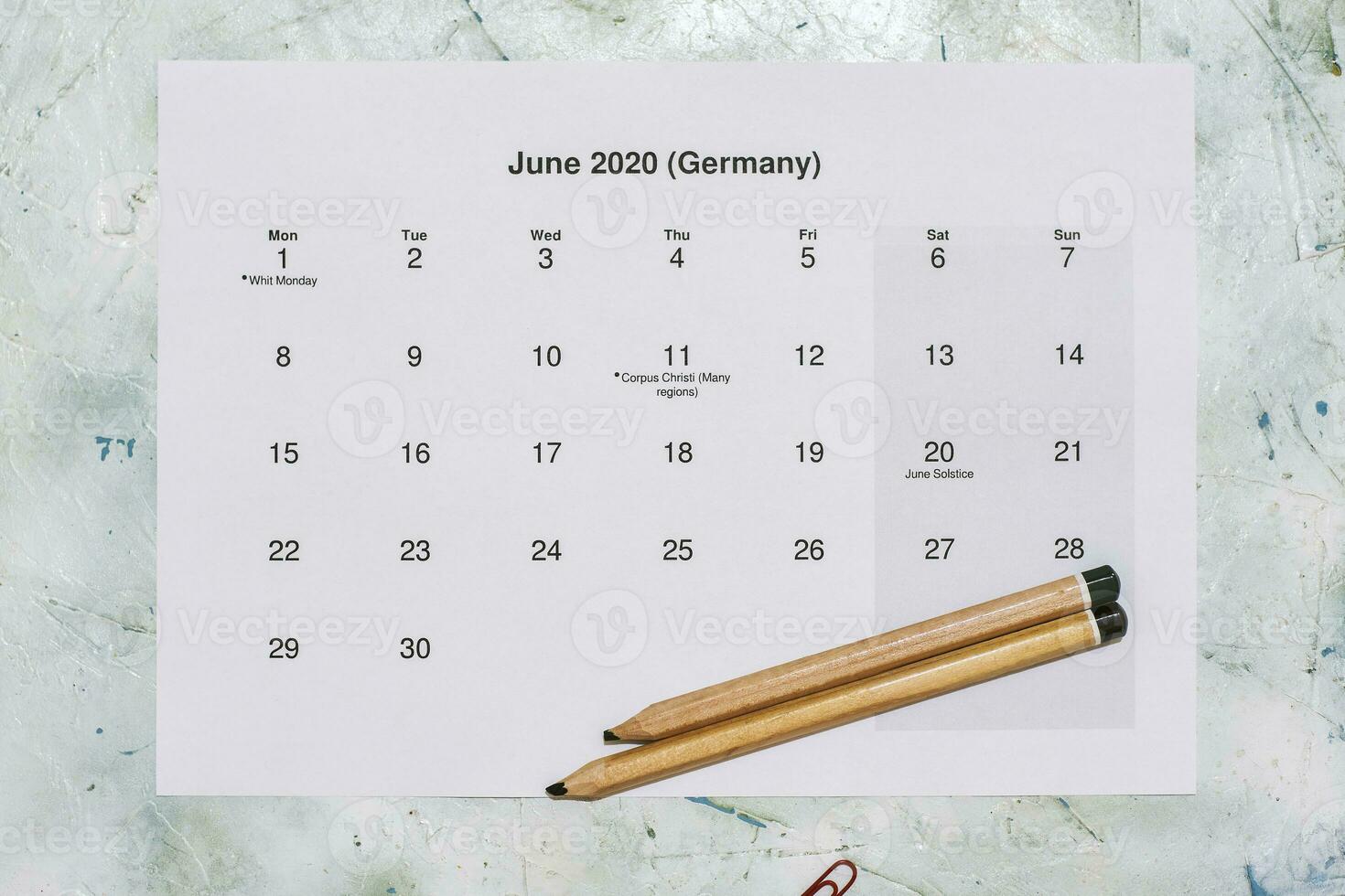 Monatskalender Juni 2020 Translation Monthly Juni 2020 calendar photo