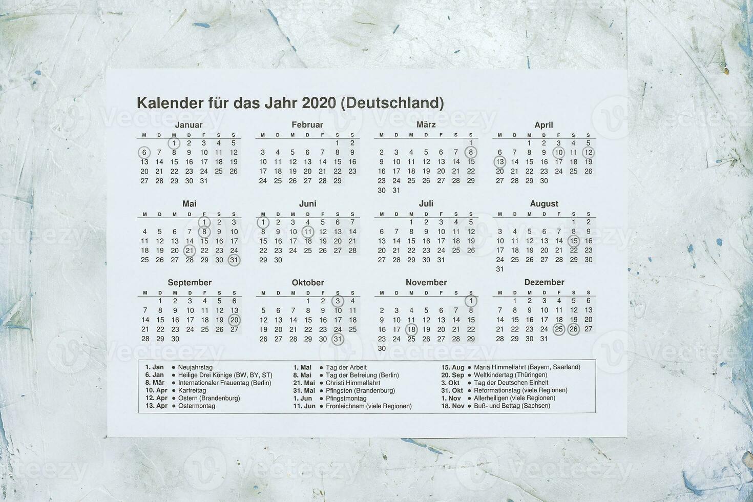 Translation from german language 2020 year calendar photo
