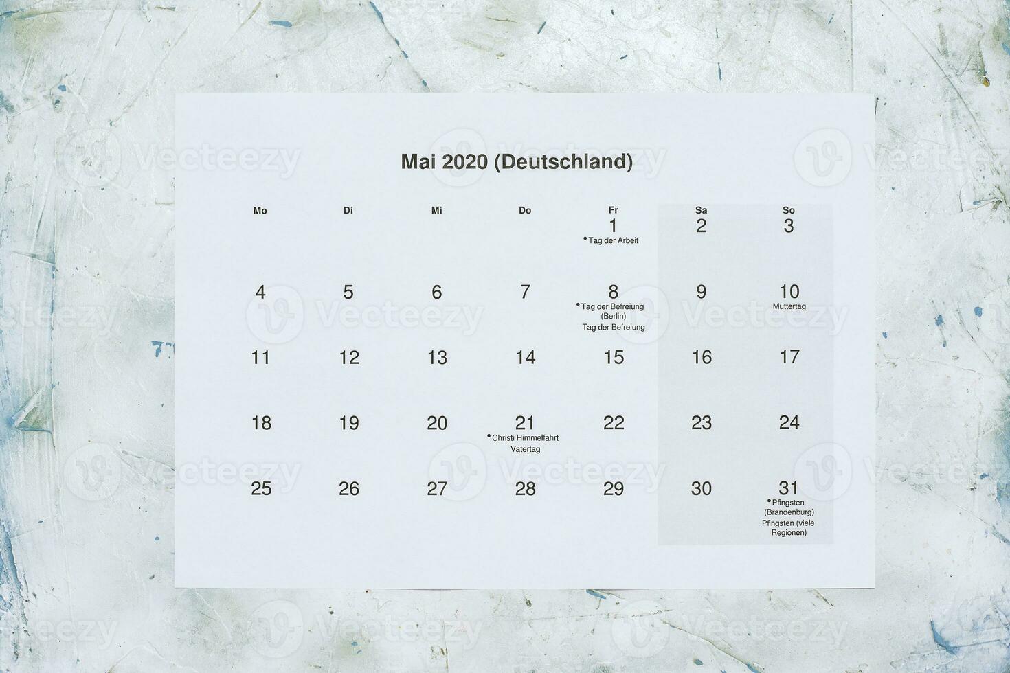 Translation from german language Monthly May 2020 calendar photo