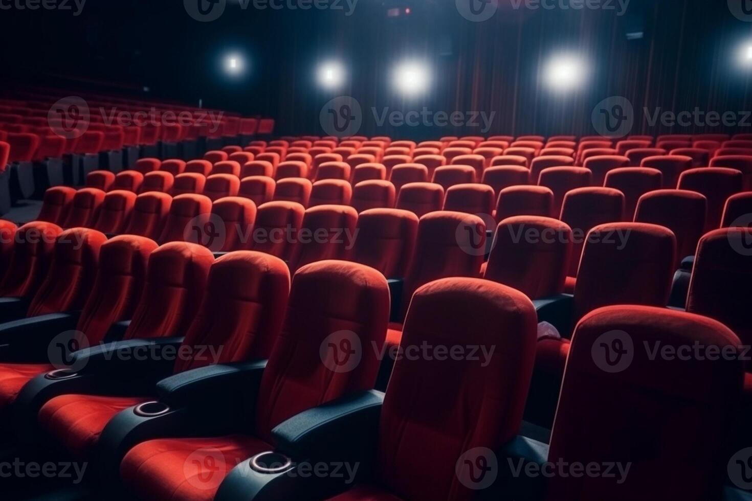 Abstract blur Empty rows of red theater or movie seats Chairs in cinema