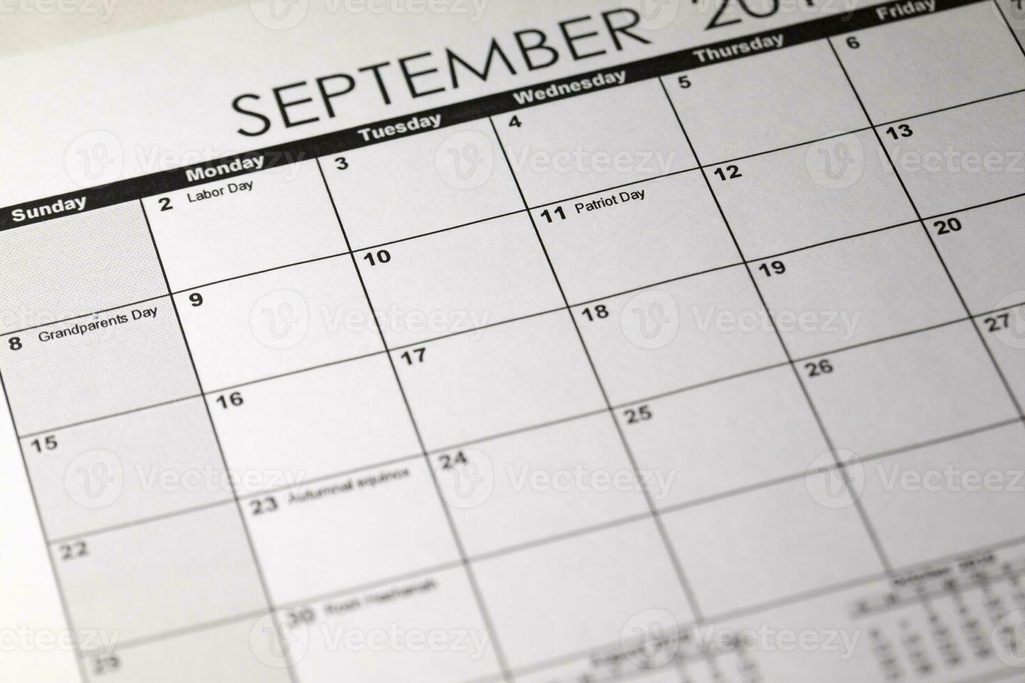 Patriot day in selective focus on the simple September 2019 calendar. photo