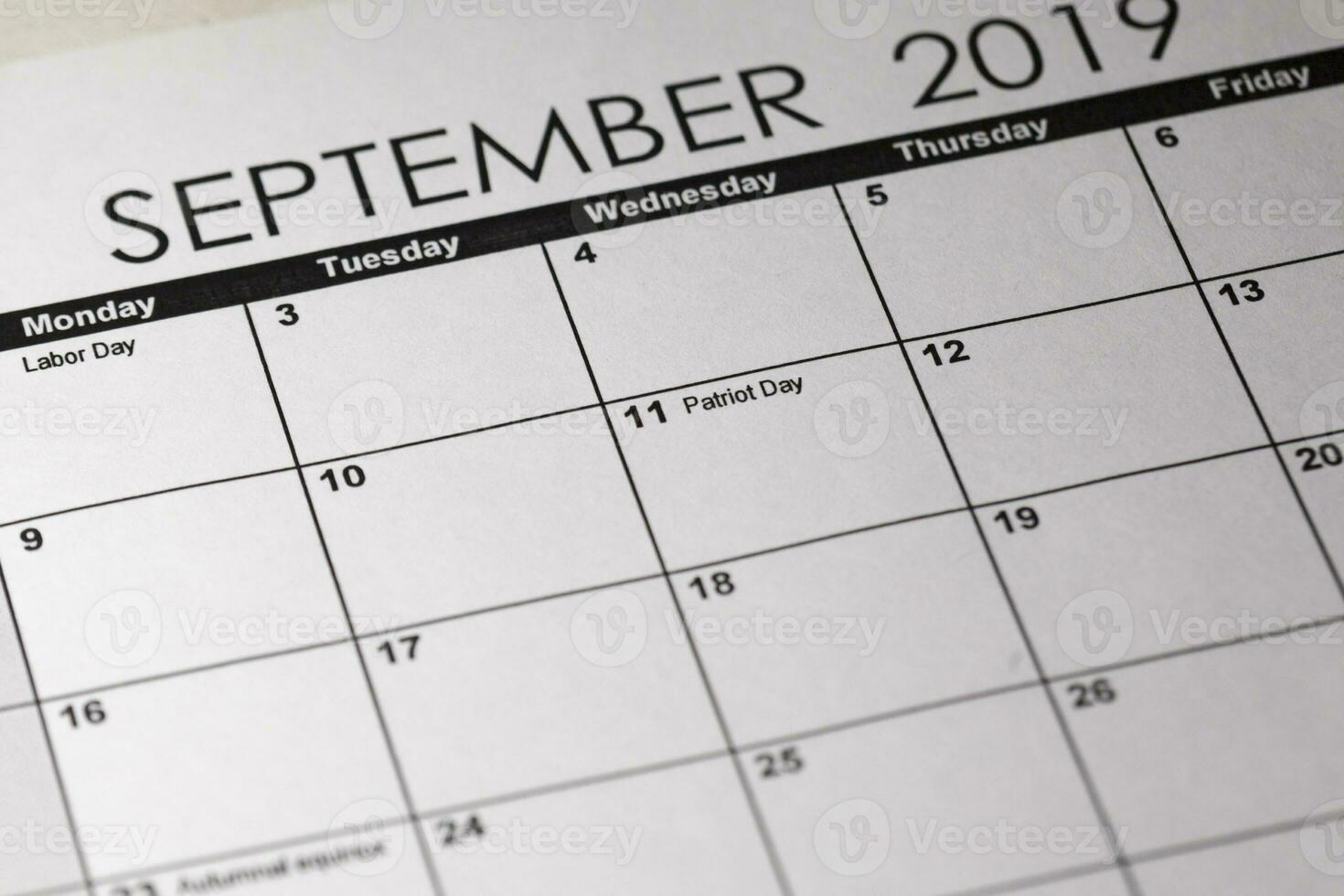 Patriot day in selective focus on the simple September 2019 calendar. photo