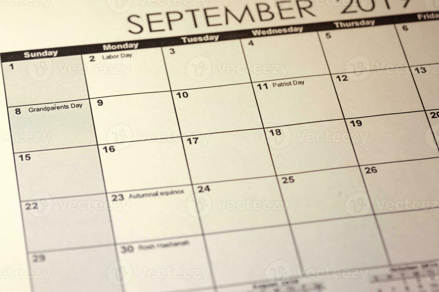 National Grandparents Day 2019 in United States of America in selective focus on the simple September 2019 calendar. photo