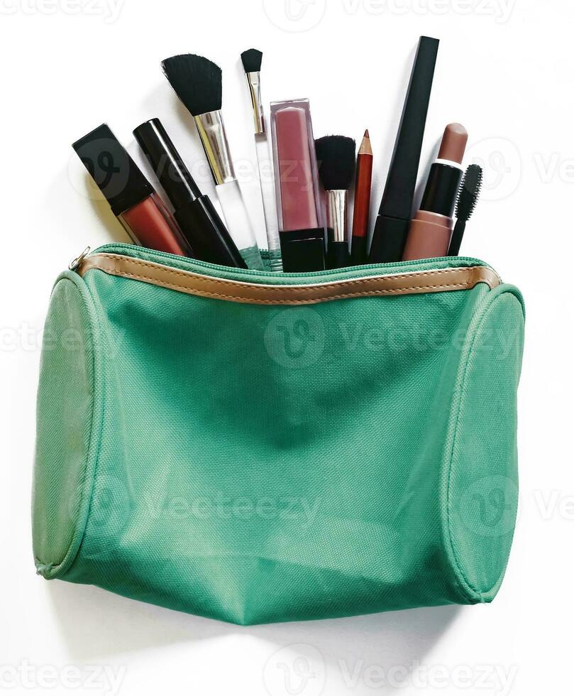 Womens toiletry bag. Green cosmetic bag photo