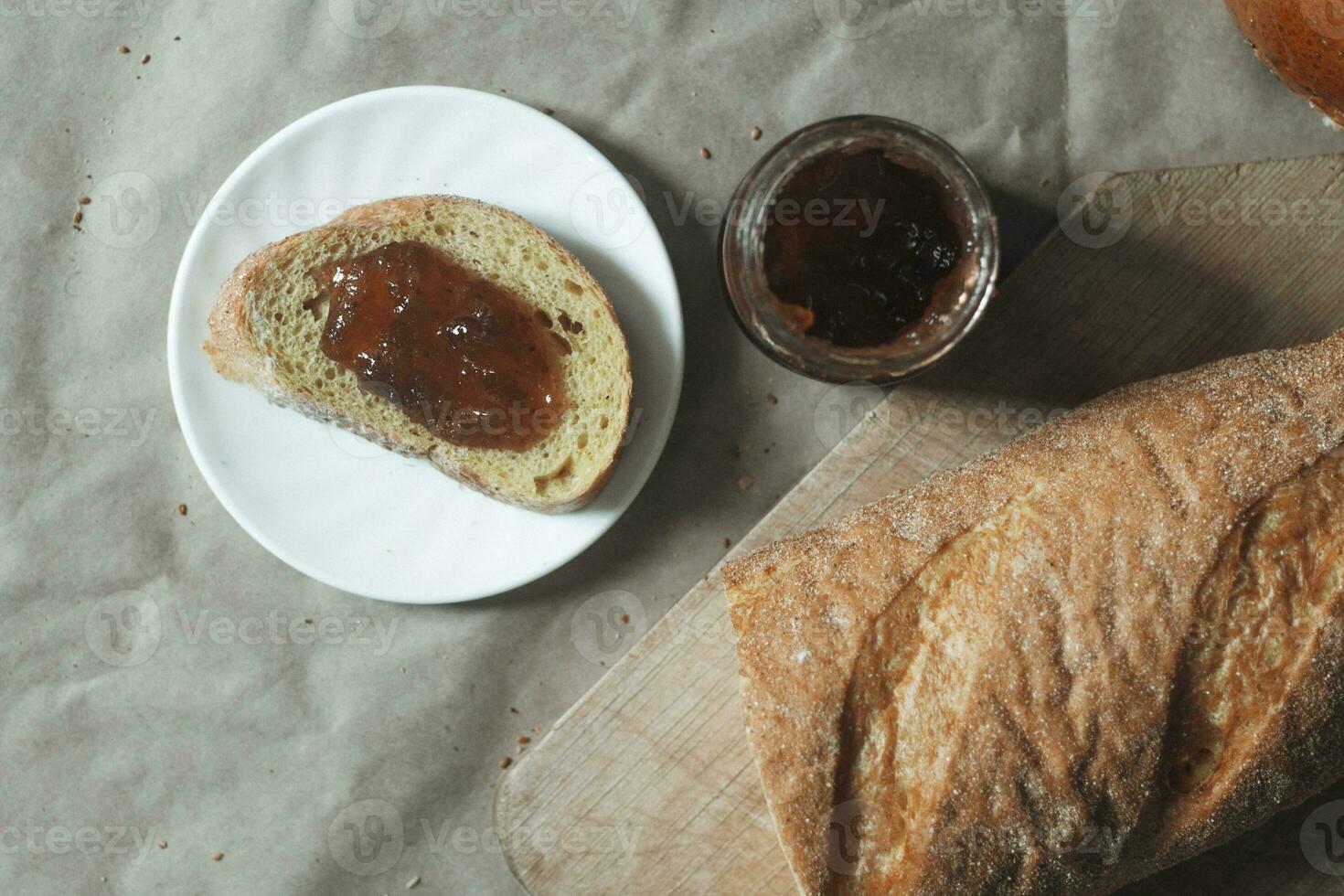 Food concept. Different type breads. Top view. Free space for text photo