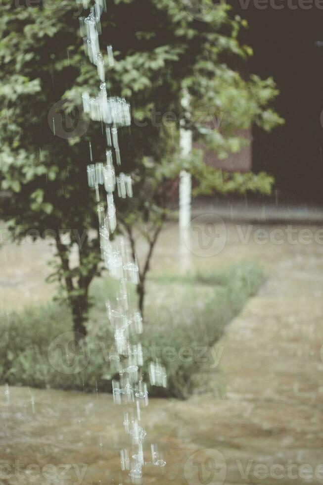 Heavy raining. Raindrops at outdoors. Spring rain. Autumn rain season. photo