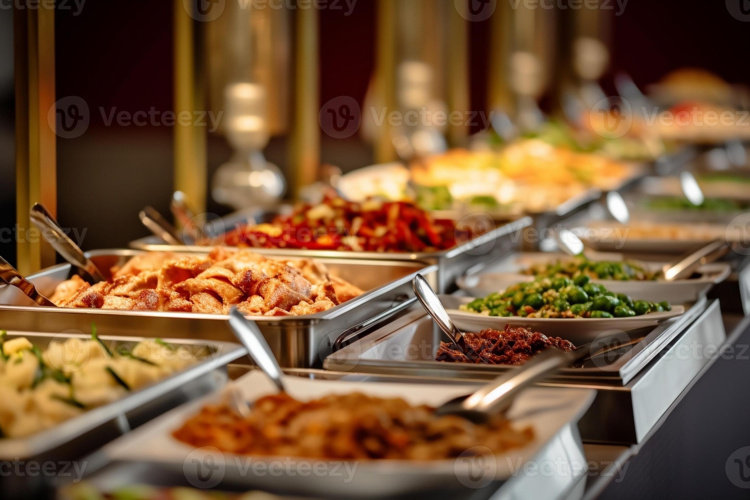 Many buffet trays ready for service Breakfast at the hotel or buffet at