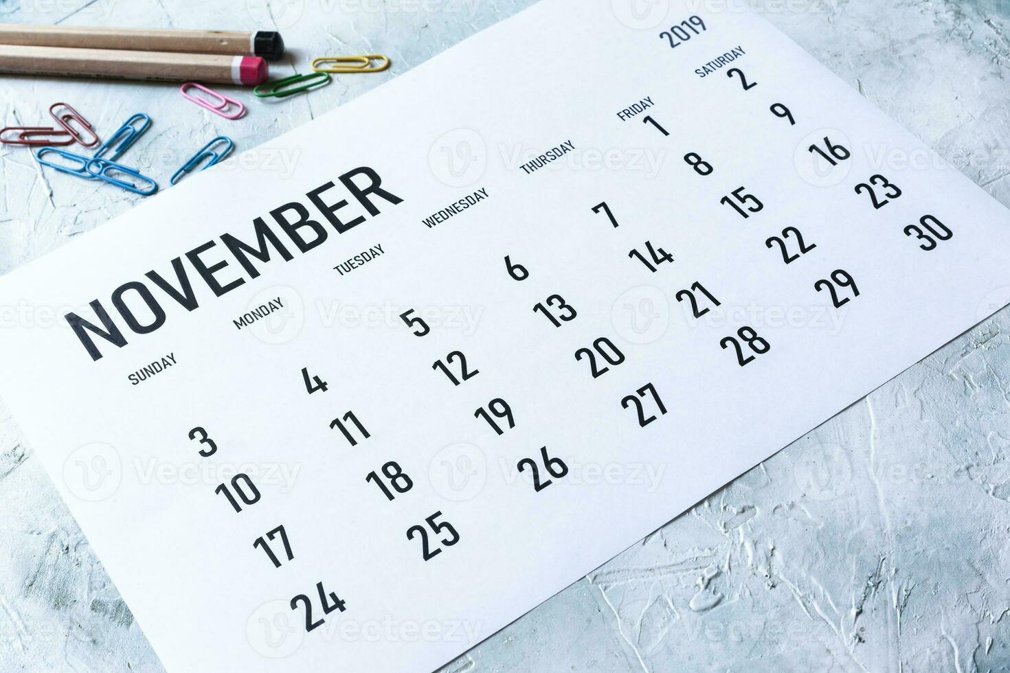 Monthly November 2019 calendar photo