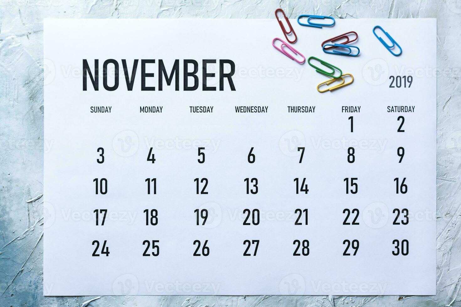 mensual noviembre 2019 calendario foto