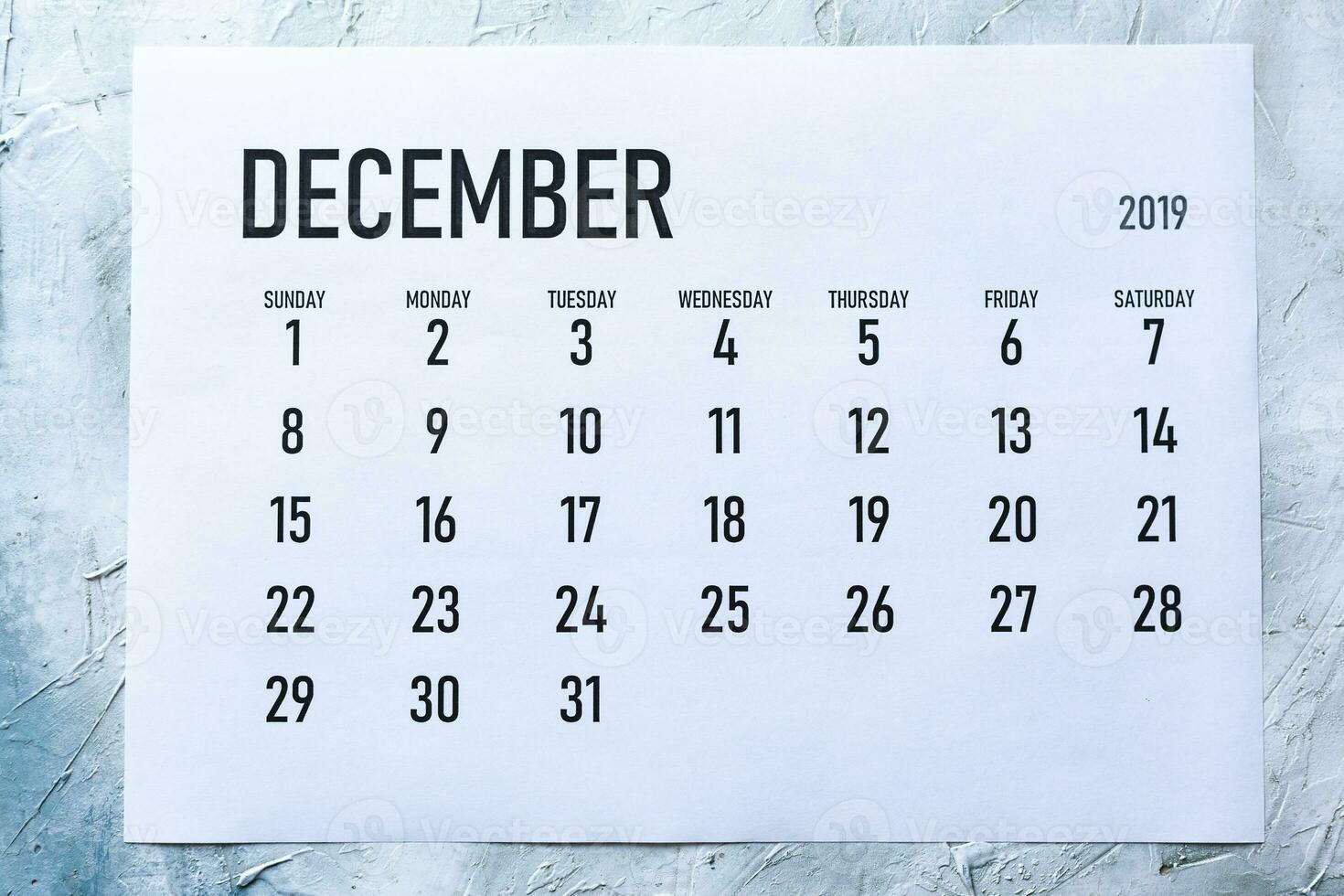 Monthly December  2019 calendar photo