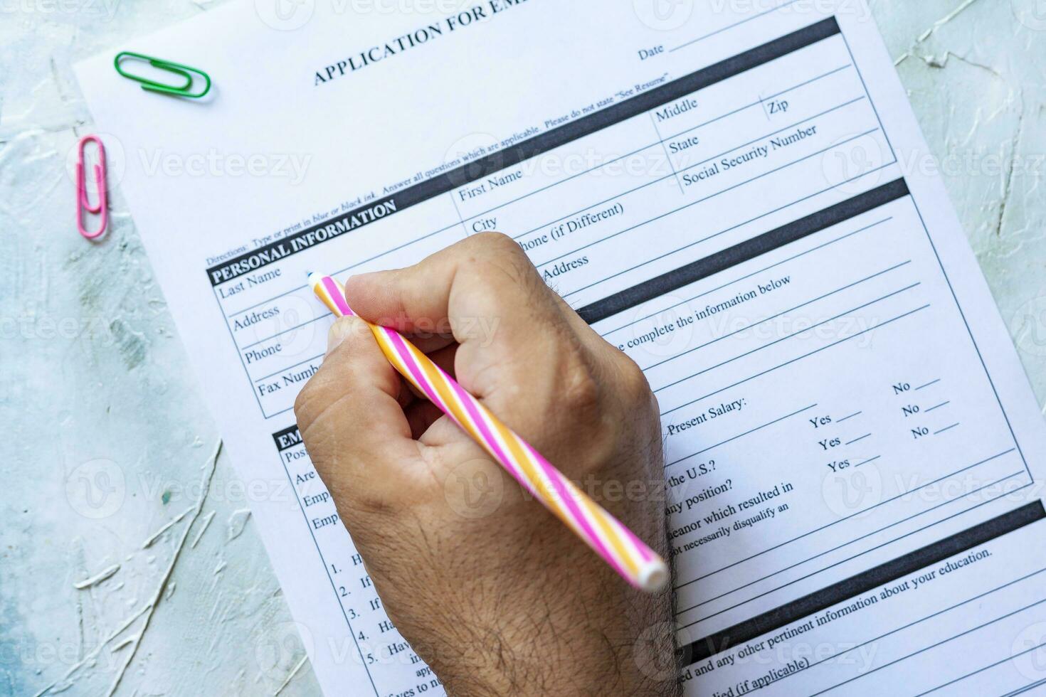 Filling application form for job photo
