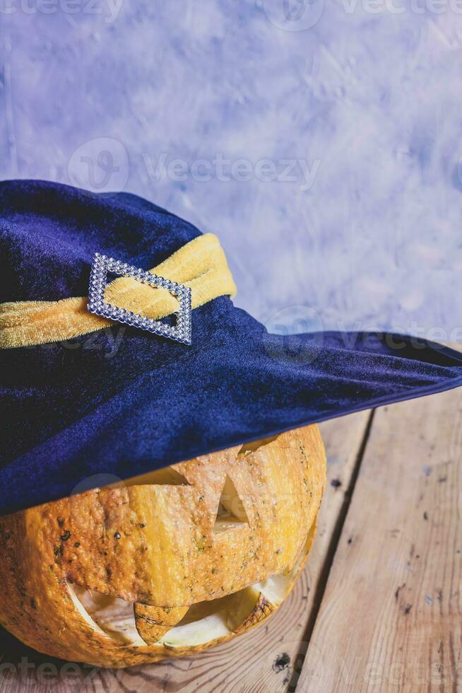 Halloween Pumpkin with witch hat photo