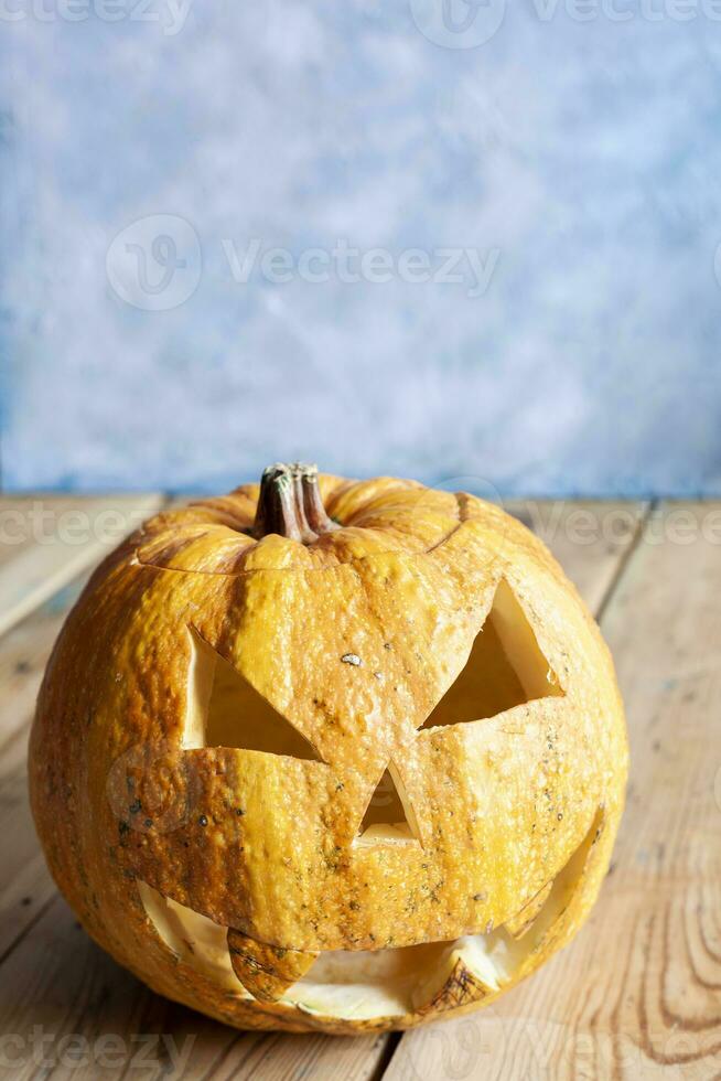 Halloween Pumpkin on wood photo