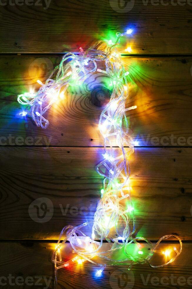Number 1 made with the Christmas garland lights photo