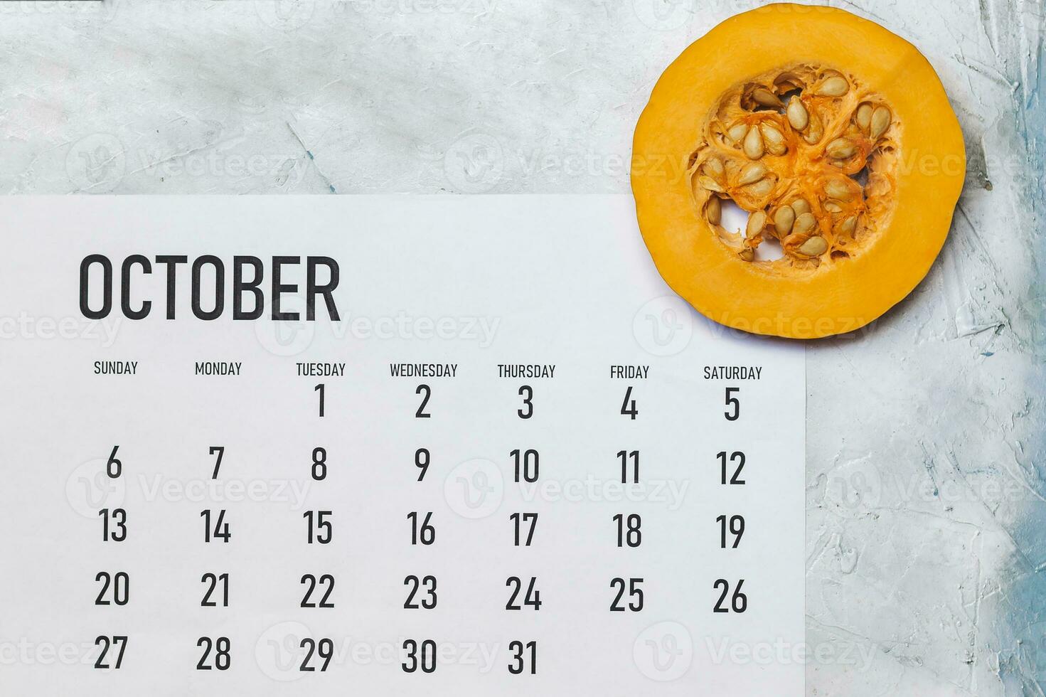 October 2019 Paper Calendar with pumpkin slices photo