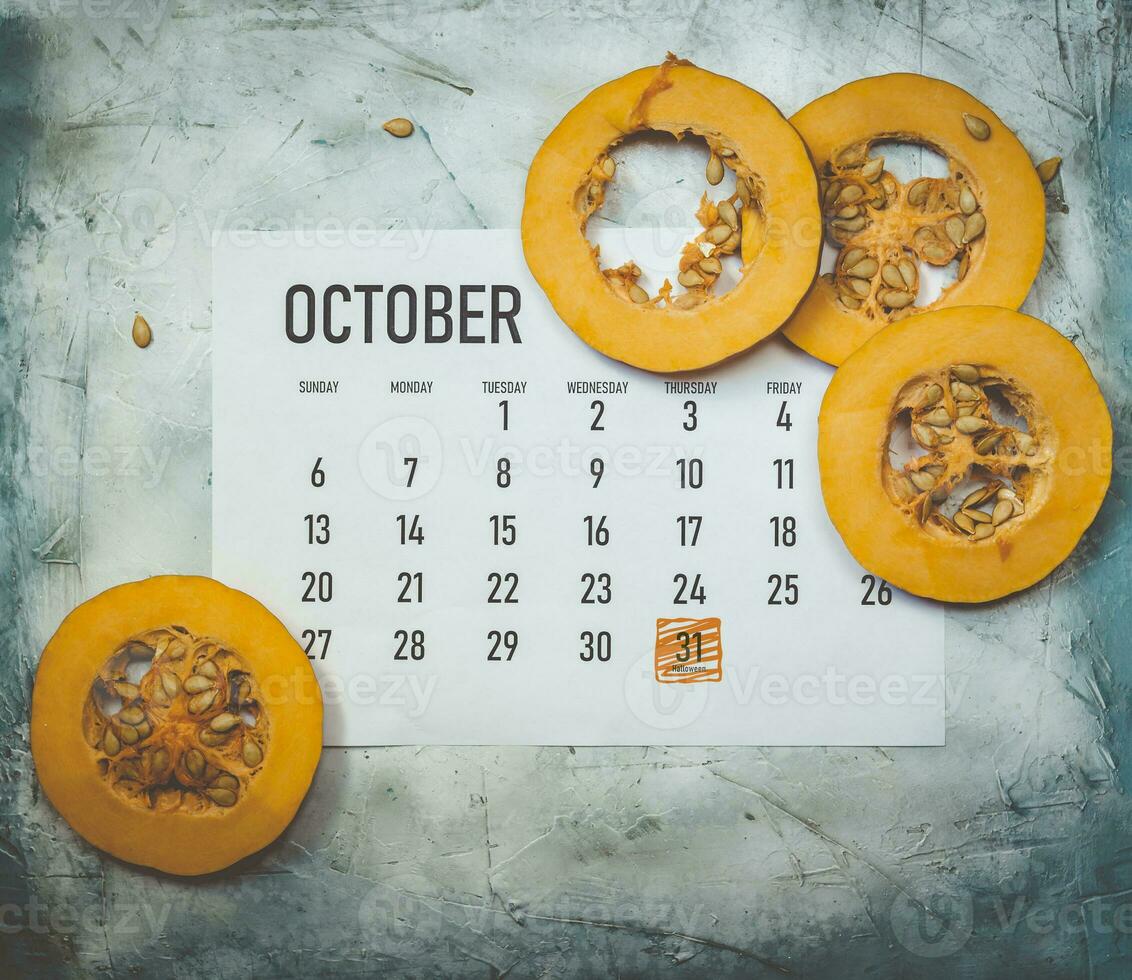 October 2019 Paper Calendar with pumpkin slices photo