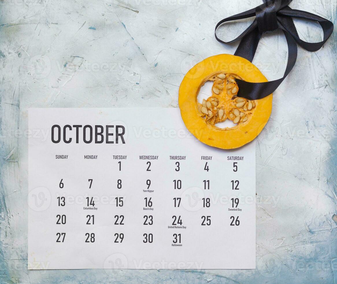 October 2019 Paper Calendar with pumpkin slices photo