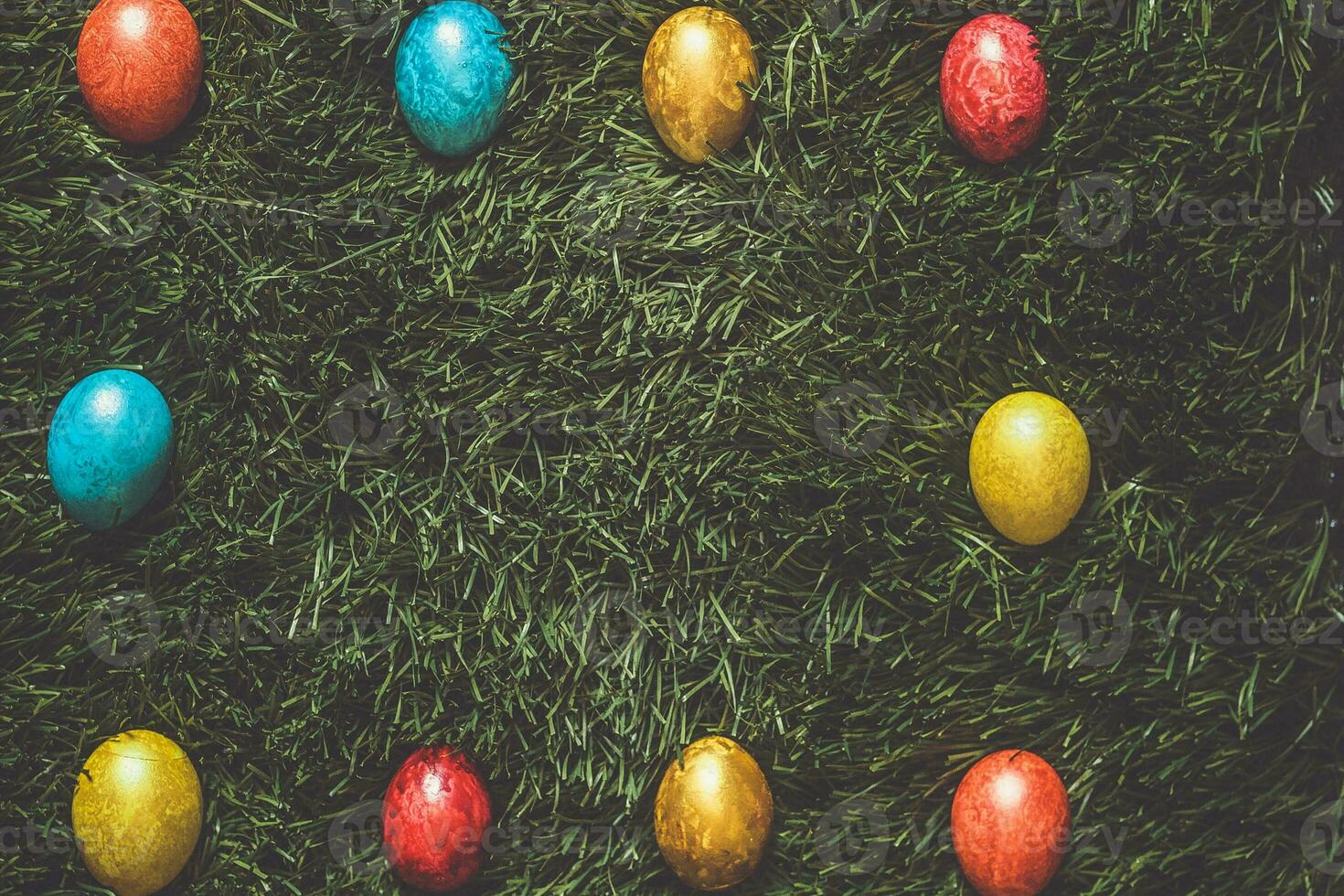 Colorful Easter eggs on the grass photo