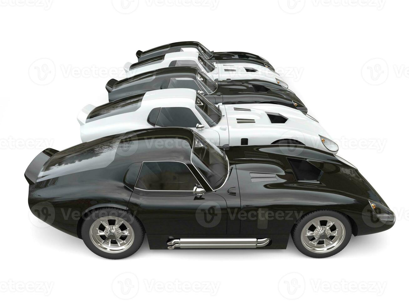 Black and white vintage sports cars - side view photo
