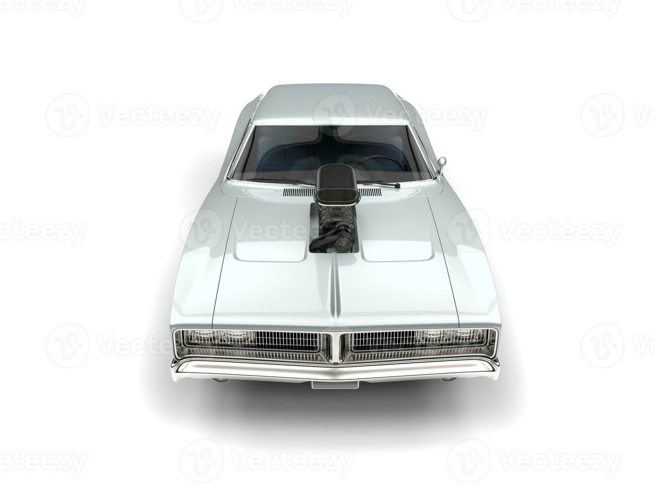 Light silver American vintage muscle car - top down front view photo