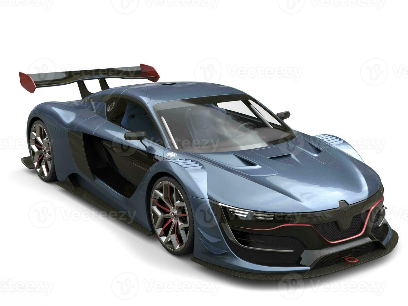 Superb super sports car - metallic gray blue color with red details photo