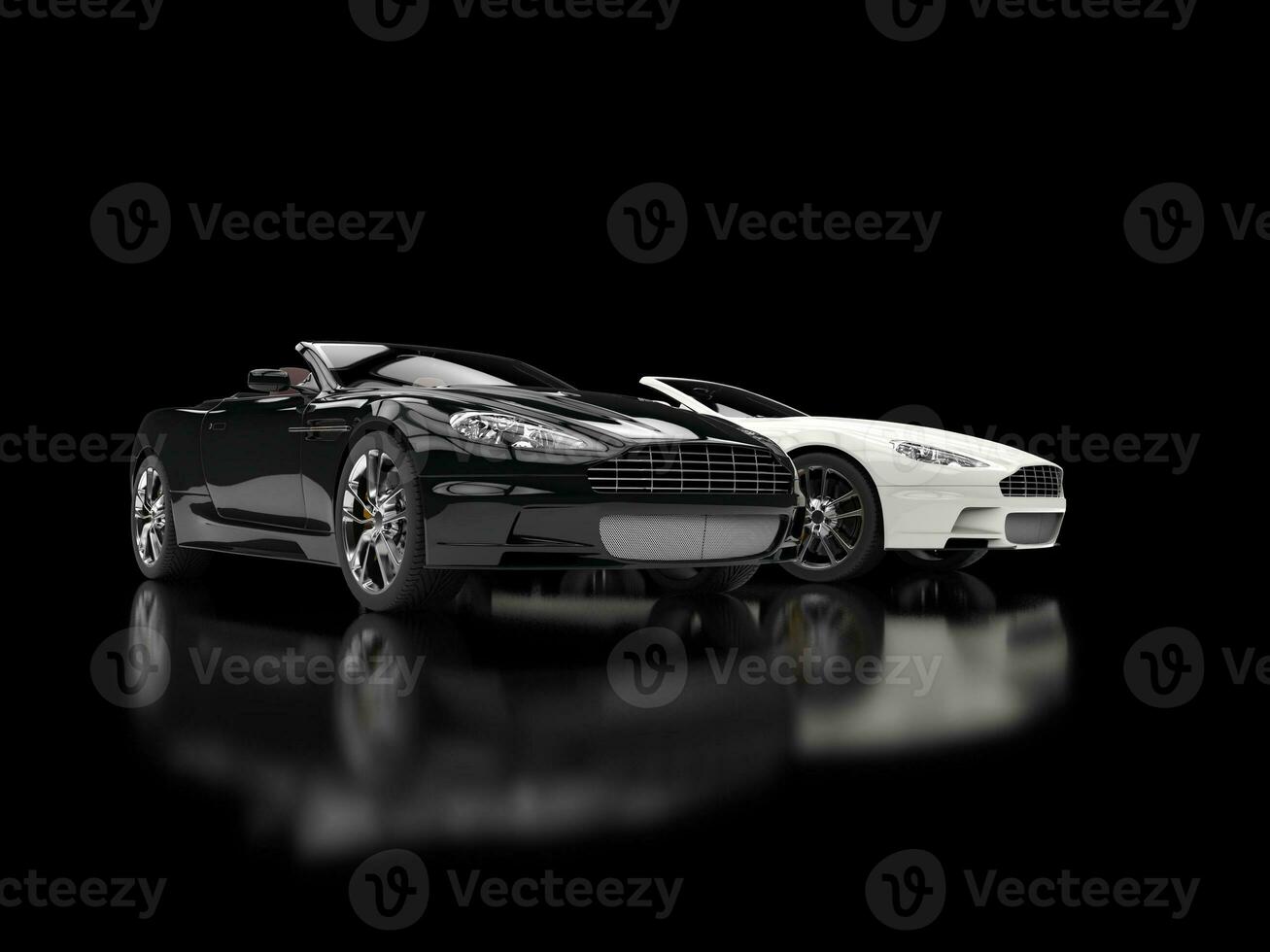 Black and white luxury sports cars - blurry reflection photo