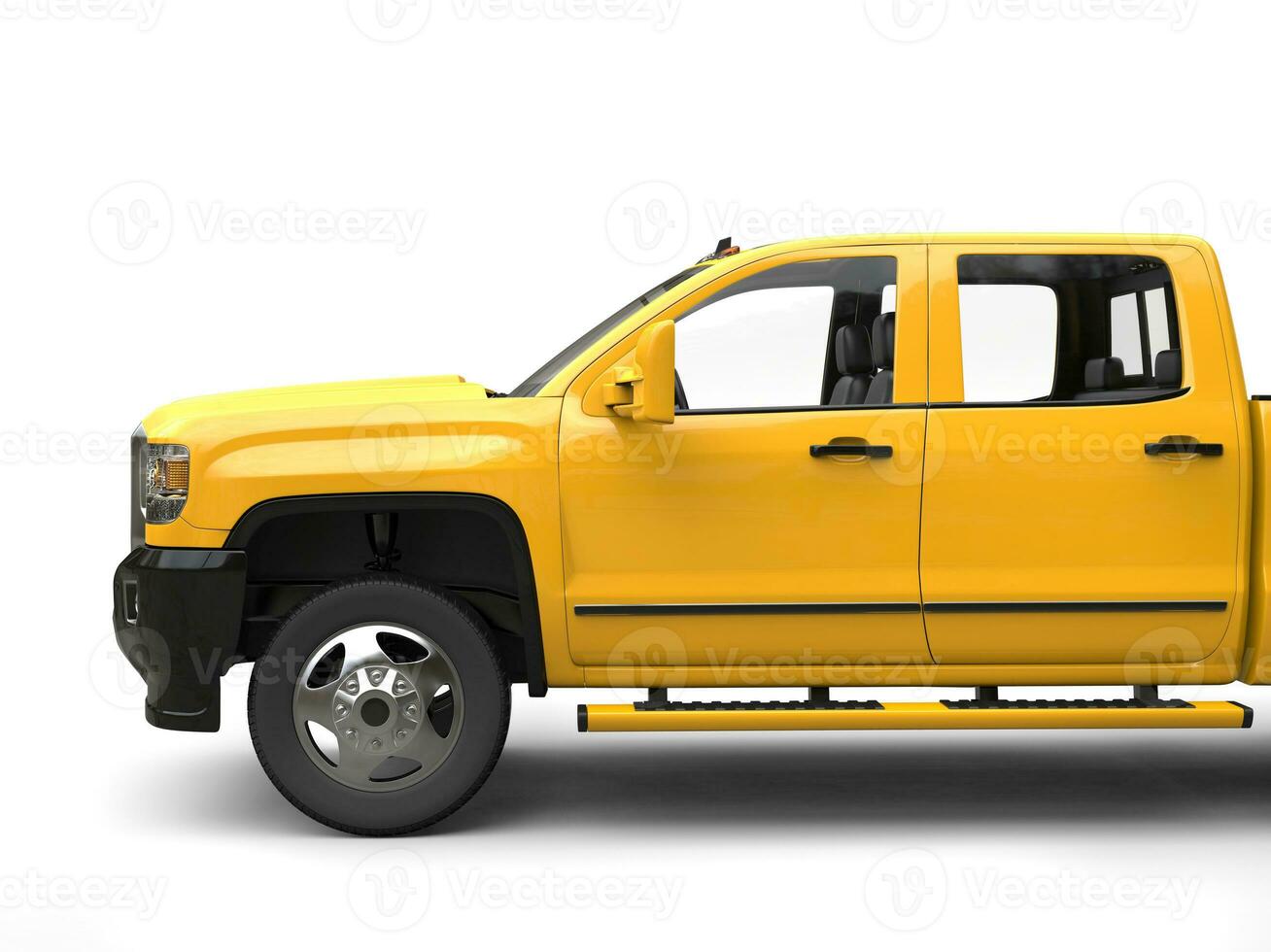 Sun yellow modern pickup truck - side view cut shot photo