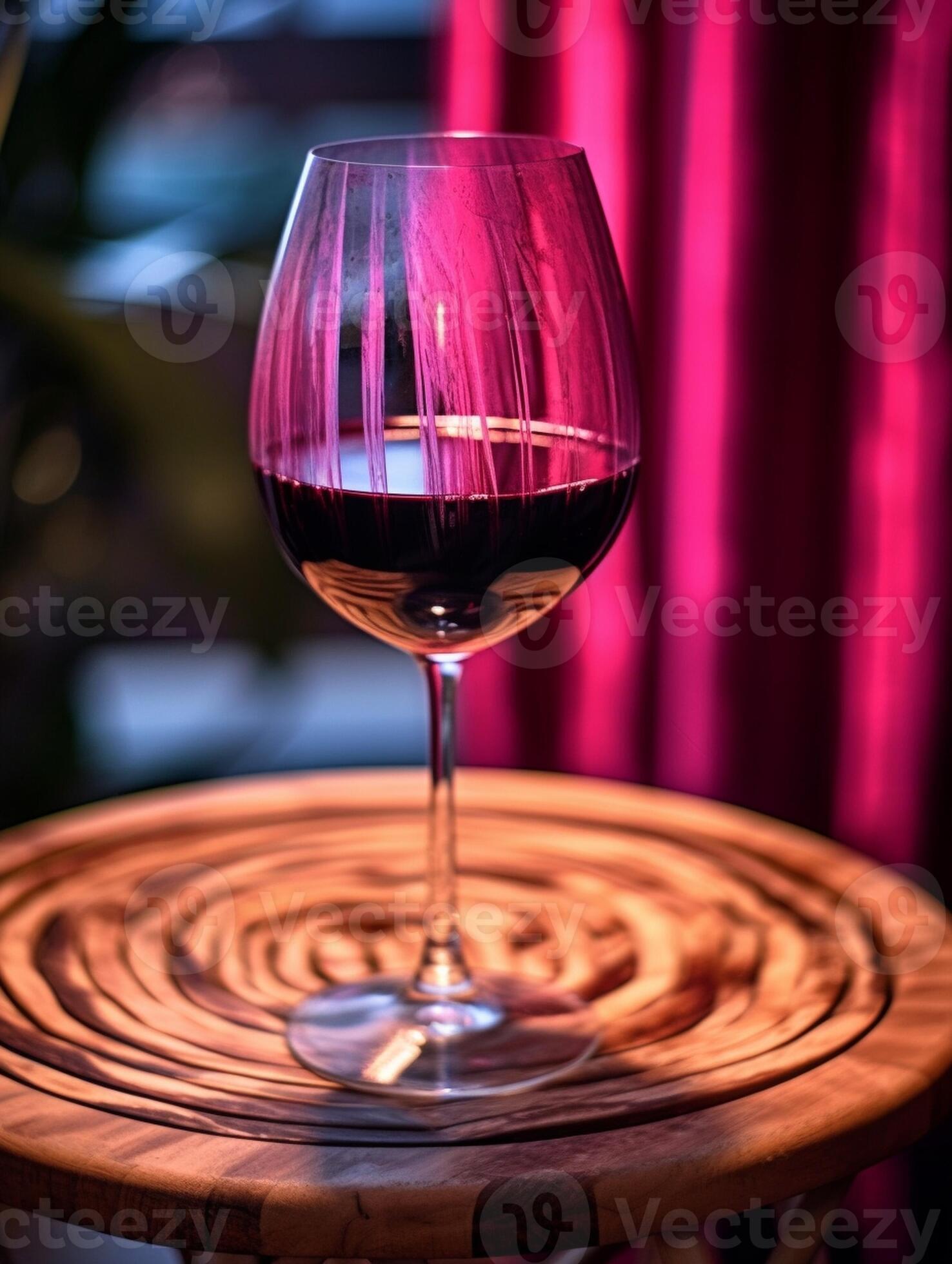 A glass of red wine served in fine dinning restaurant, Generative AI