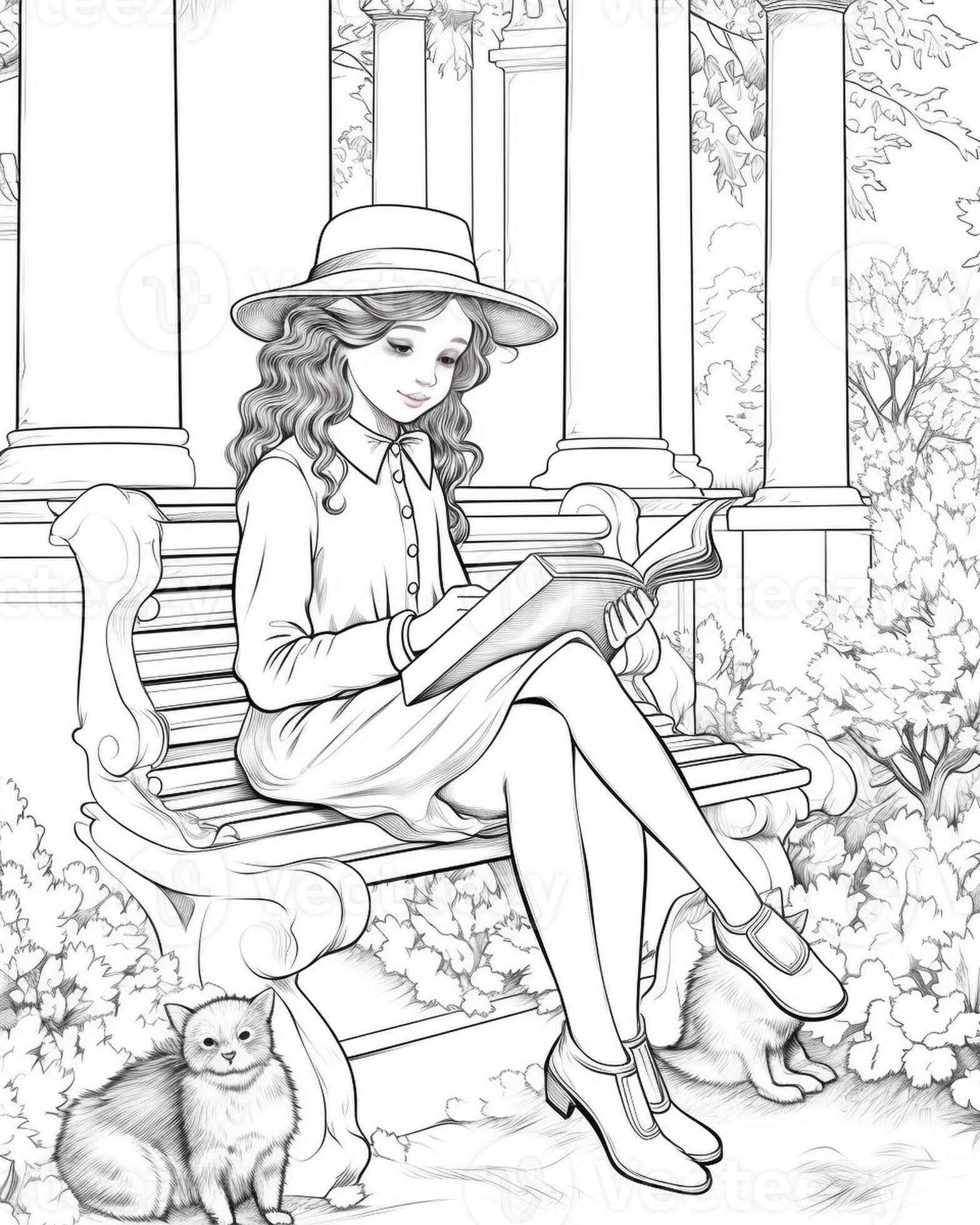 Beautiful fashionable girl sitting on the bench listening the music, Generative AI 31171457