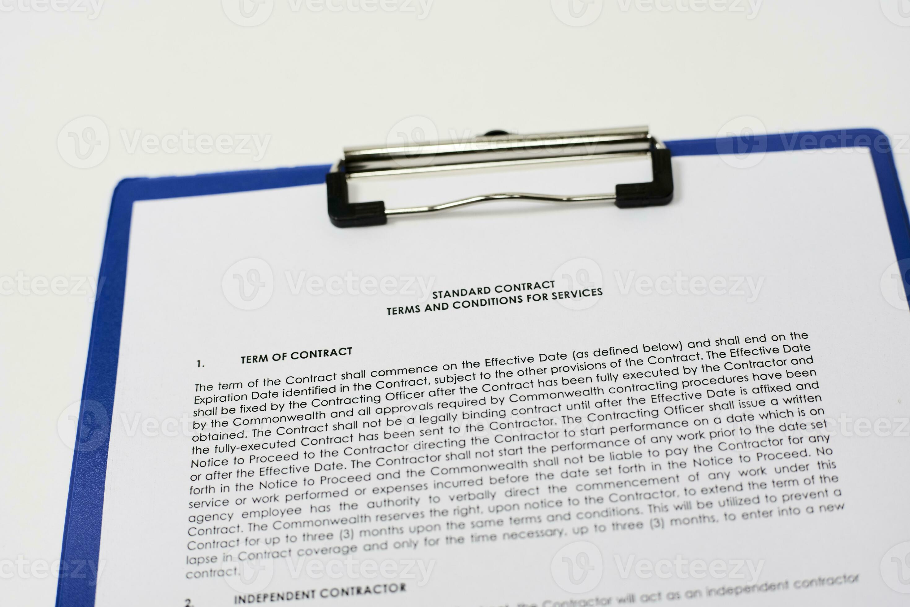 Standard contract terms and conditions for services 31171703 Stock