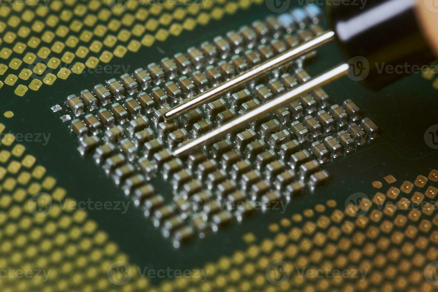 Macro-shot of computer microchip processor photo